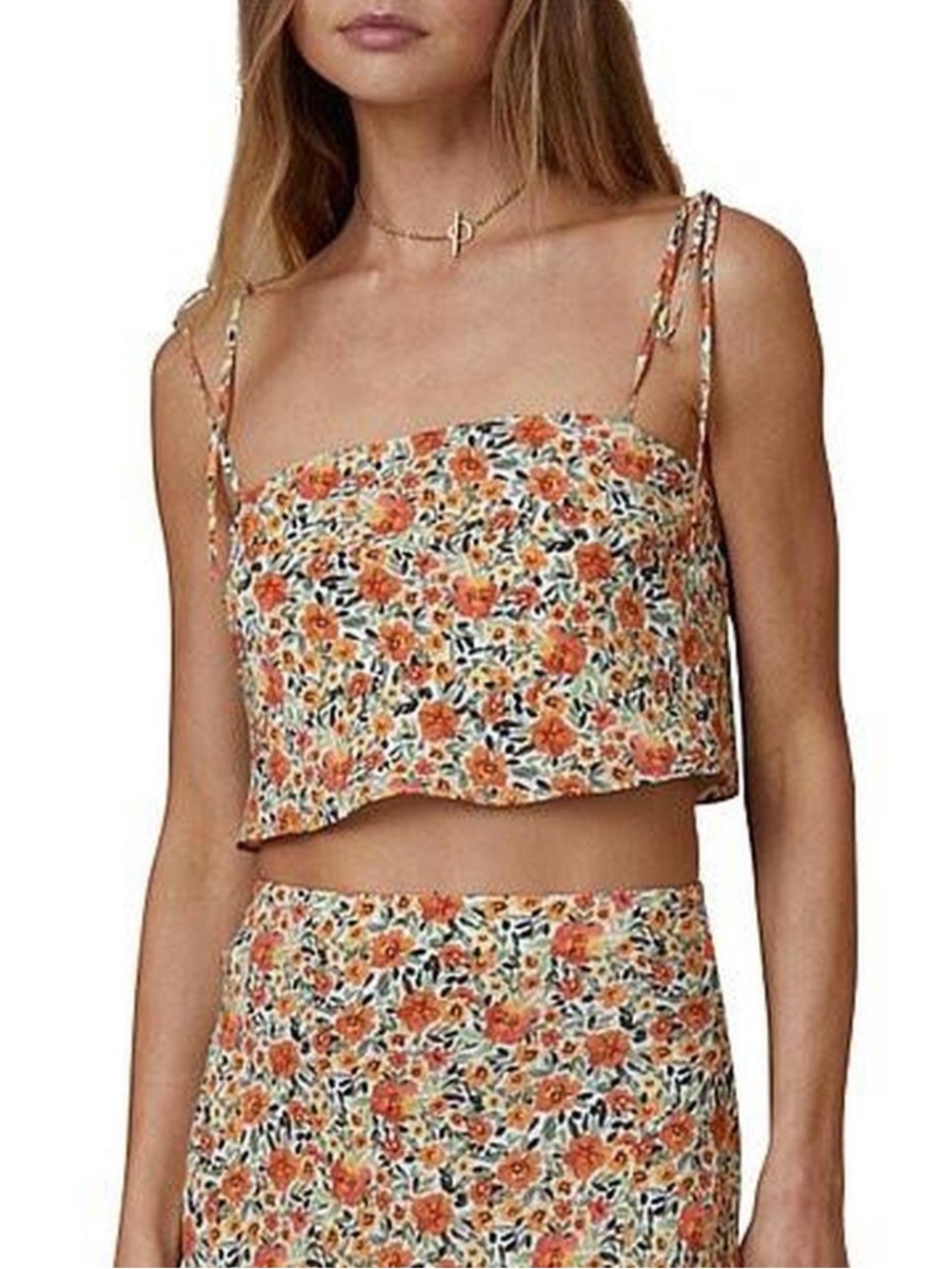 bec + bridge Orange Floral Tie-Shoulder Crop Camisole